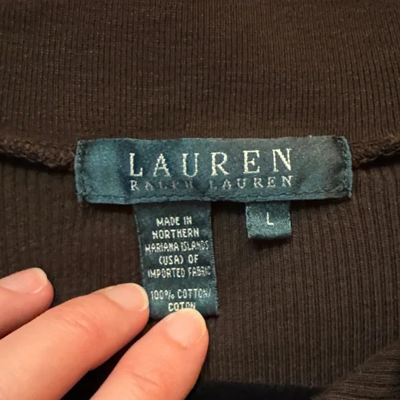 Lauren Ralph Brown Collar Top with Buttons - Picture 2 of 7